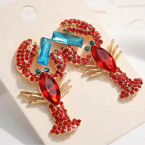 Lobster Crystal Shape Glass Stone Dangle Earrings - Picture 6 of 8